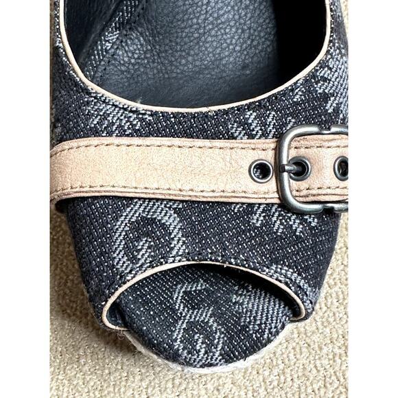 UGG Denim Blue Allover Logo Platform Wedge Buckle Wedge Shoes Sandals Size 9 - Picture 5 of 9